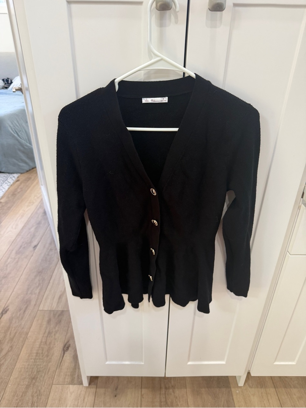 VILA Black V-Neck Button-Down Ribbed Cardigan